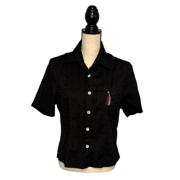 Vintage Premier International Black Button Down Embroidered Giraffe Size Large - Picture 2 of 7